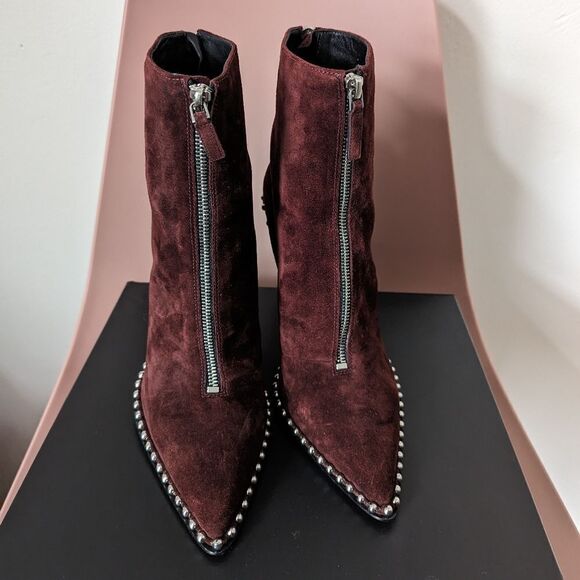 Alexander Wang cranberry maroon wine red suede studded Eri stiletto ankle boots - Picture 3 of 12